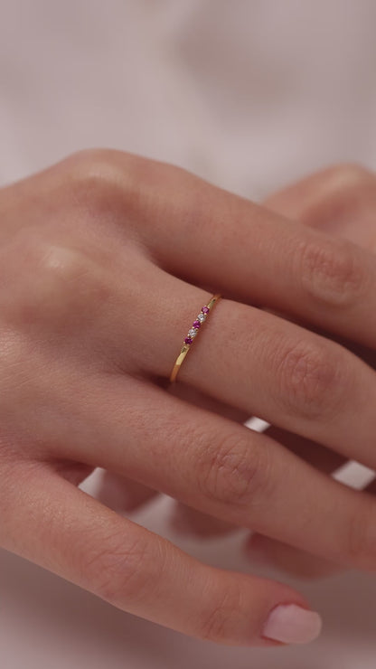 Dainty Solid Gold Ruby Ring, Minimalist July Birthstone Band
