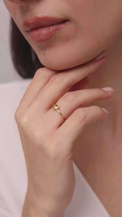 Solid Gold Heart Ring | Dainty Gold Love Ring | Minimalist Stacking Band | Real Gold Heart Jewelry Gift for Her |Tiny Heart Promise Ring
